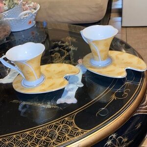 VTG 2 SIGNED GNA FINE PORCELAIN TEACUP& SAUCER Gold